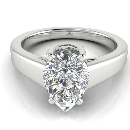 Wide Band Cathedral Pear Shaped Moissanite Engagement Ring