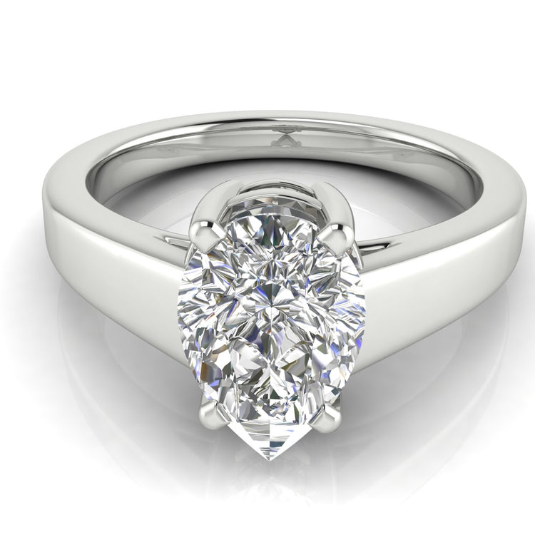 Wide Band Cathedral Pear Shaped  Engagement Ring | Moissanite | Lab Grown Diamond