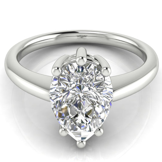 6 Prong Pear Shaped Lab Diamond Engagement Ring | LJ-LR133D-LG