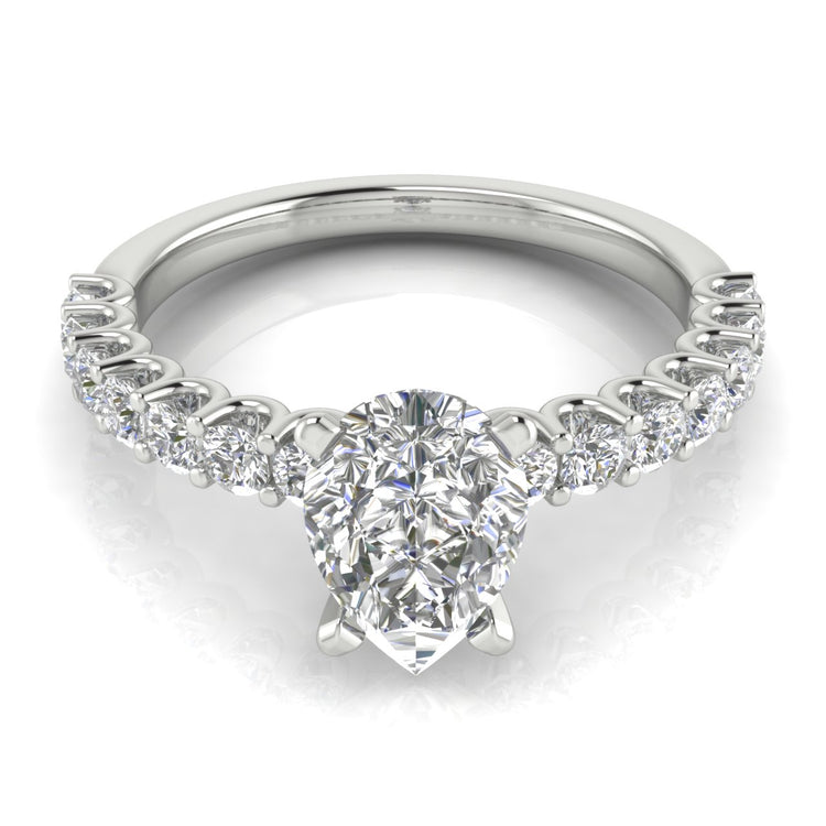 U Prong Pave Pear Shaped  Engagement Ring | Moissanite | Lab Grown Diamond