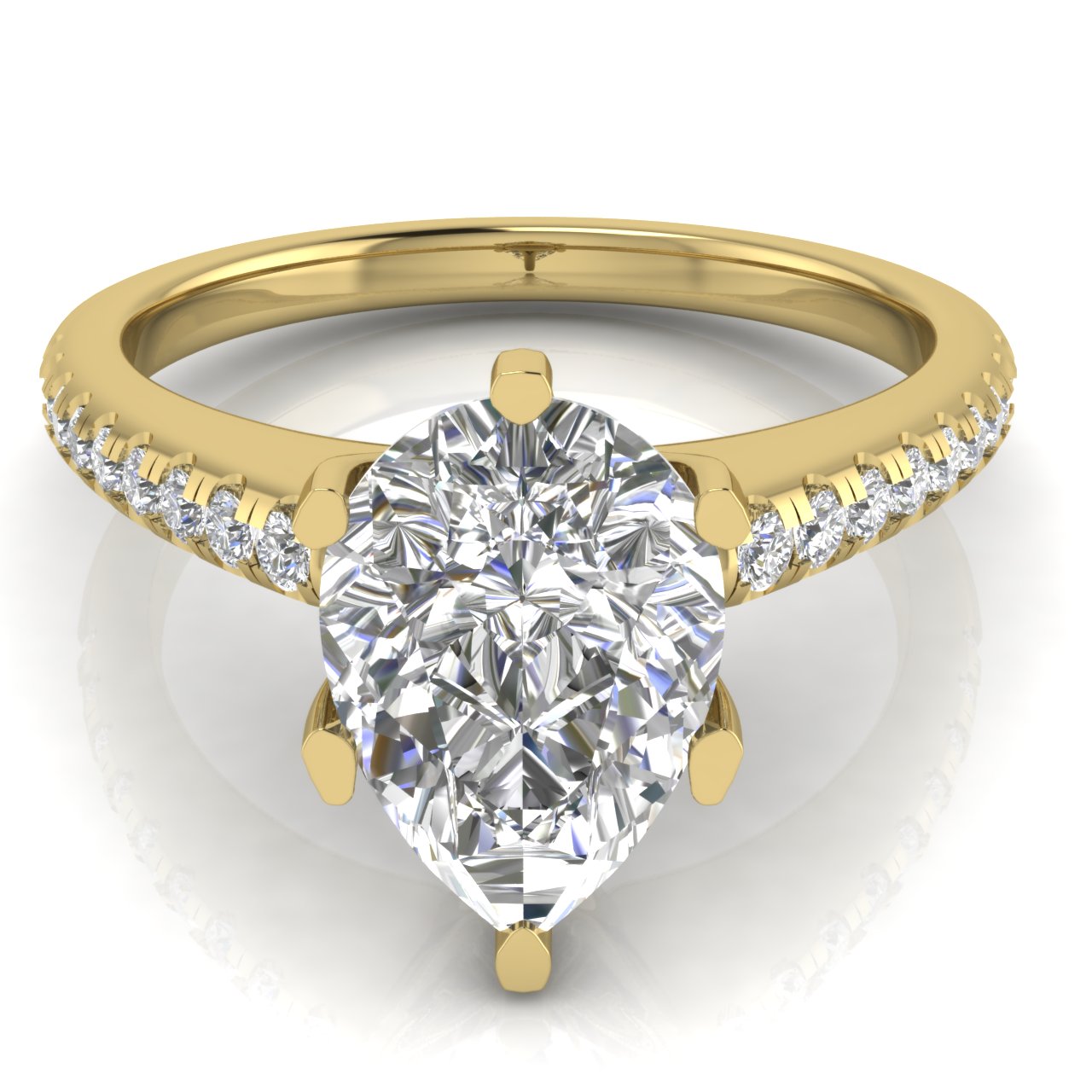 French Pave Pear Shaped Moissanite Engagement Ring