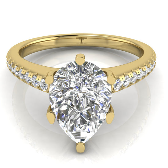 French Pave Pear Shaped Moissanite Engagement Ring