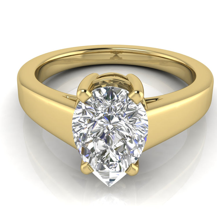 Wide Band Cathedral Pear Shaped Lab Diamond Engagement Ring