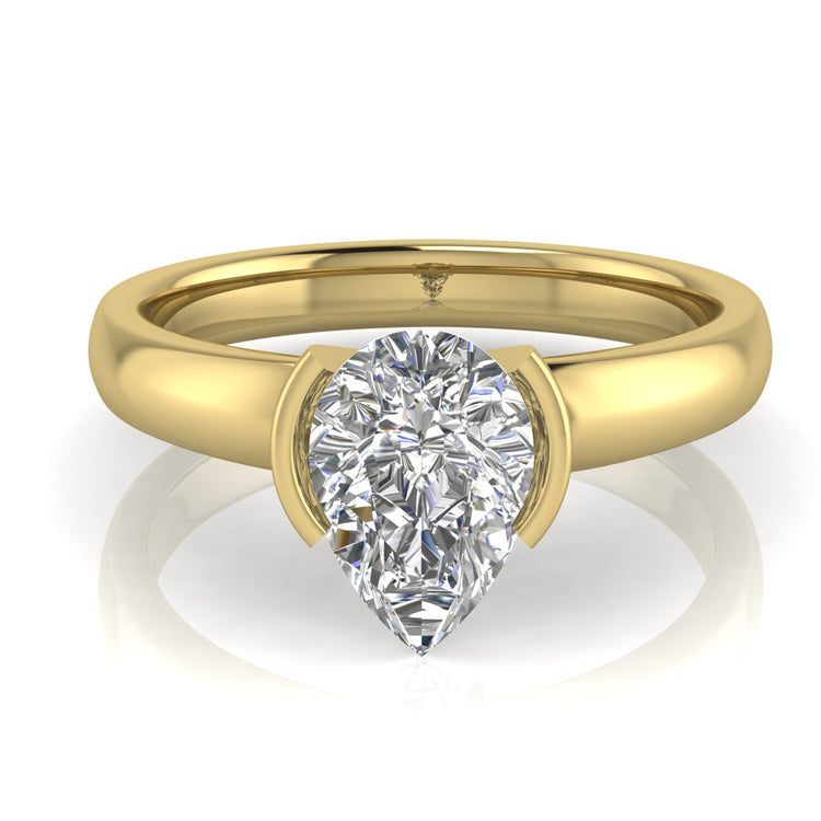 Half Bezel Floating Pear Shaped Lab Diamond Engagement Ring