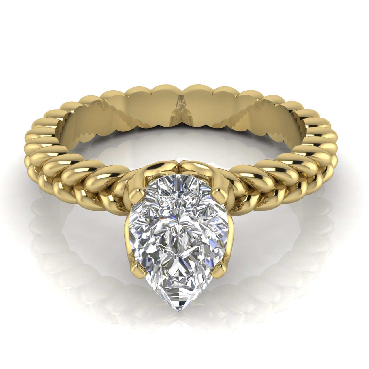 Rope Band Pear Shaped Lab Diamond Engagement Ring