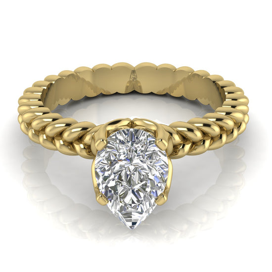 Rope Band Pear Shaped Lab Diamond Engagement Ring