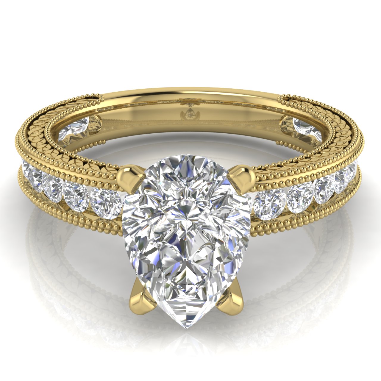 Nature Milgrain Pear Shaped Lab Diamond Engagement Ring