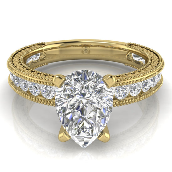 Nature Milgrain Pear Shaped Moissanite Engagement Ring