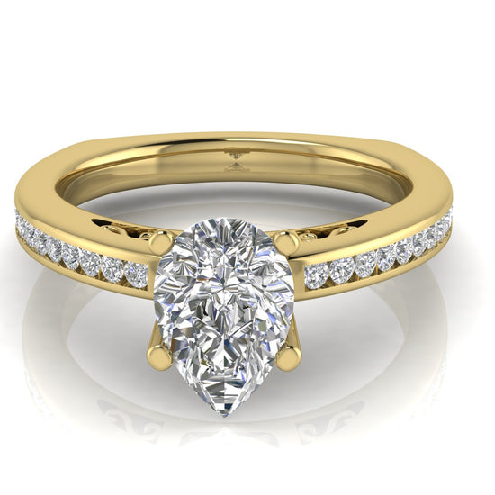 Euro Channel Set Pear Shaped Moissanite Engagement Ring