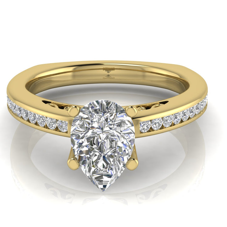 Euro Channel Set Pear Shaped Lab Diamond Engagement Ring