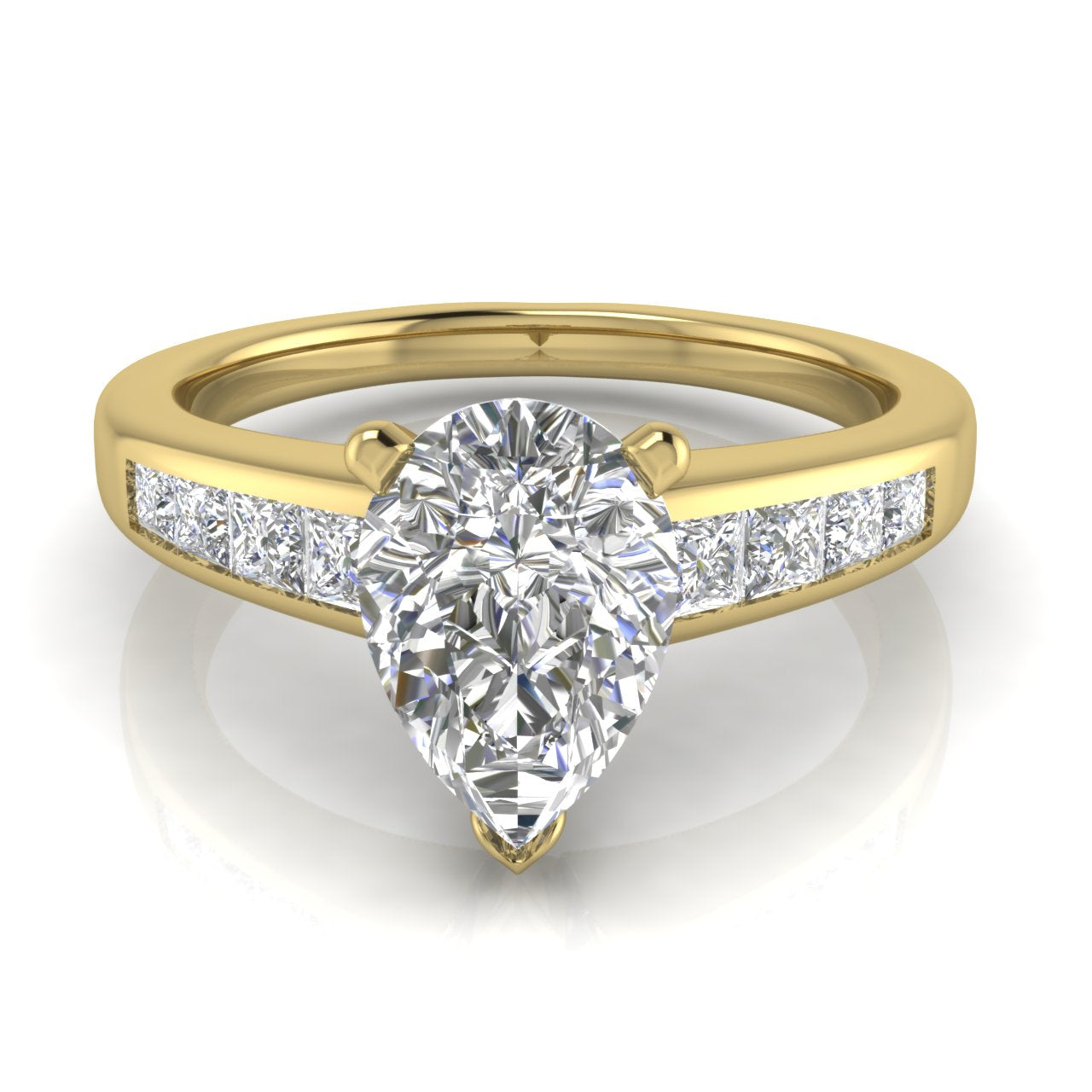 Princess Channel Set Pear Shaped Moissanite Engagement Ring