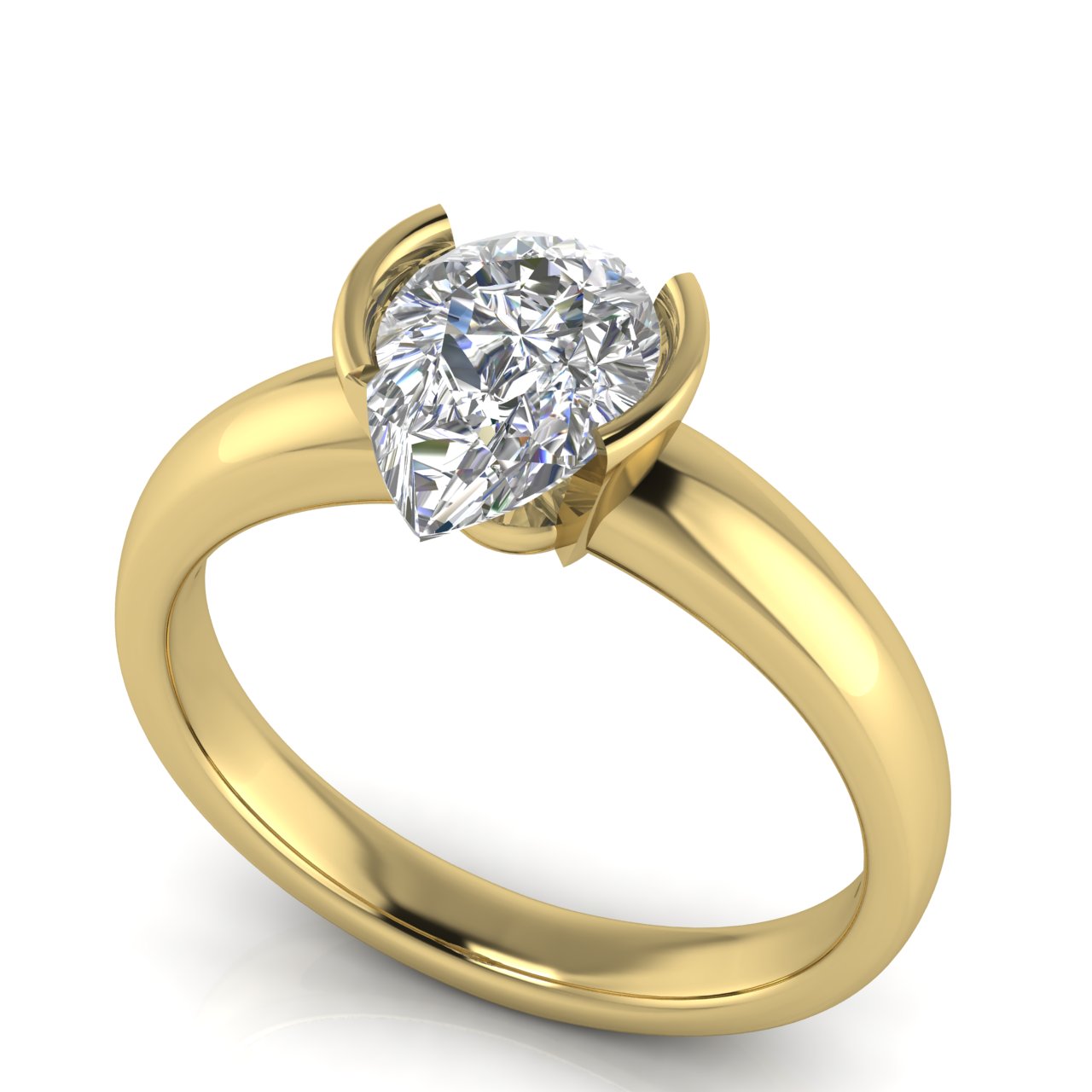 Half Bezel Floating Pear Shaped Lab Diamond Engagement Ring