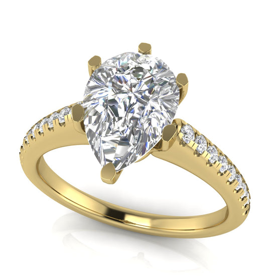 French Pave Pear Shaped Lab Diamond Engagement Ring