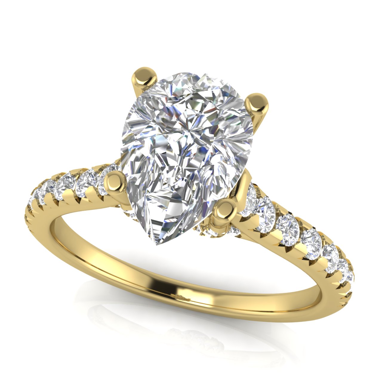 Bridge Pave Pear Shaped Moissanite Engagement Ring