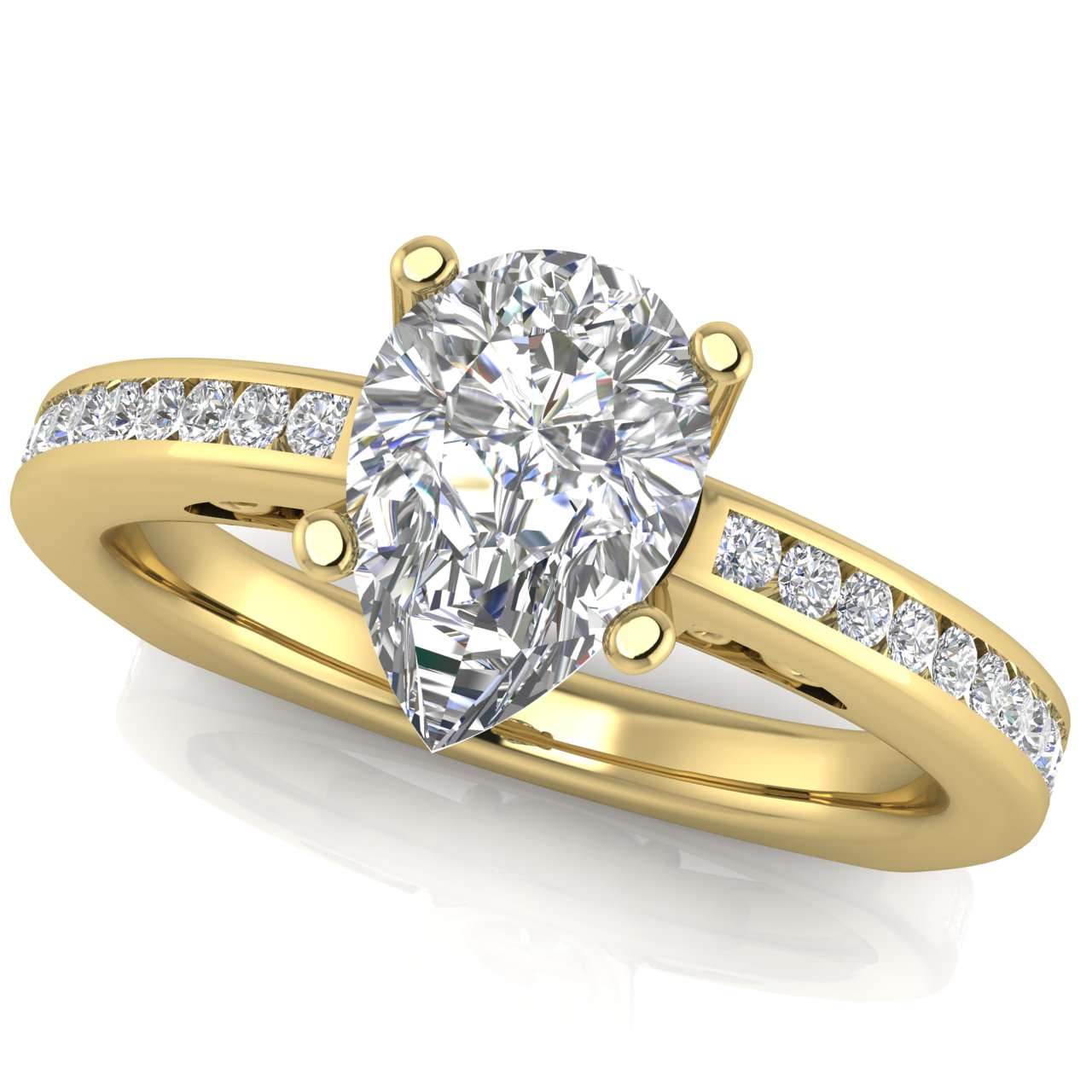 Euro Channel Set Pear Shaped Moissanite Engagement Ring