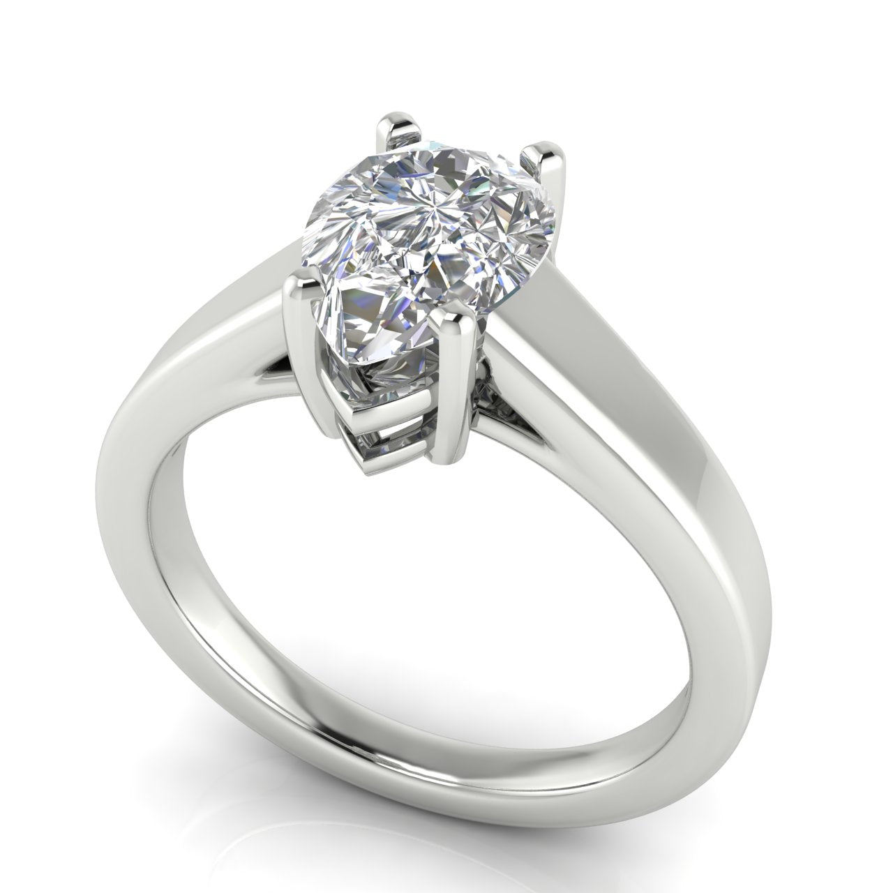 Wide Band Cathedral Pear Shaped Lab Diamond Engagement Ring