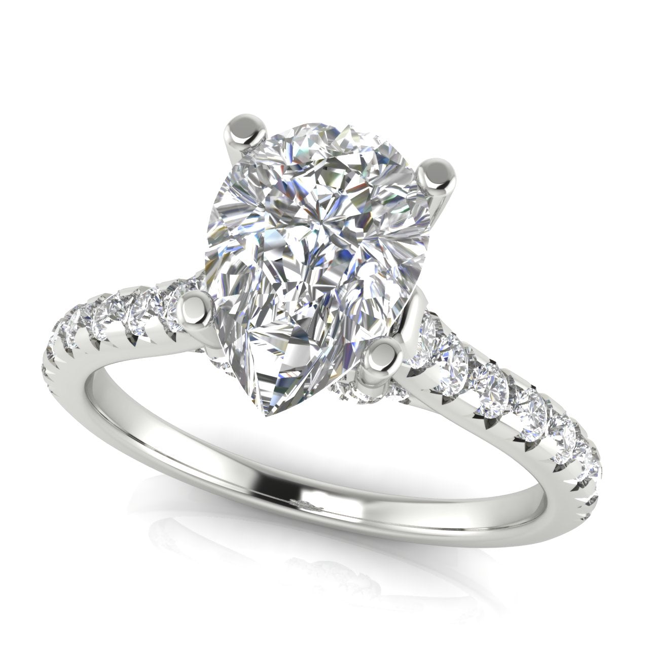 Bridge Pave Pear Shaped Moissanite Engagement Ring