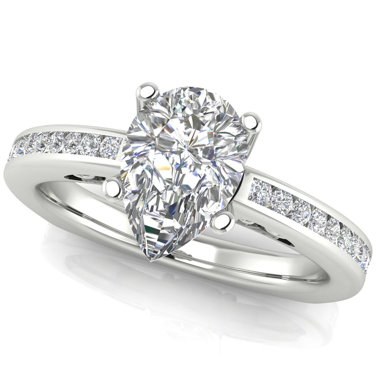 Euro Channel Set Pear Shaped Moissanite Engagement Ring