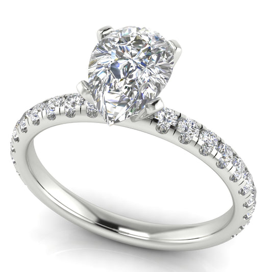 Classic Pave Pear Shaped Lab Diamond Engagement Ring