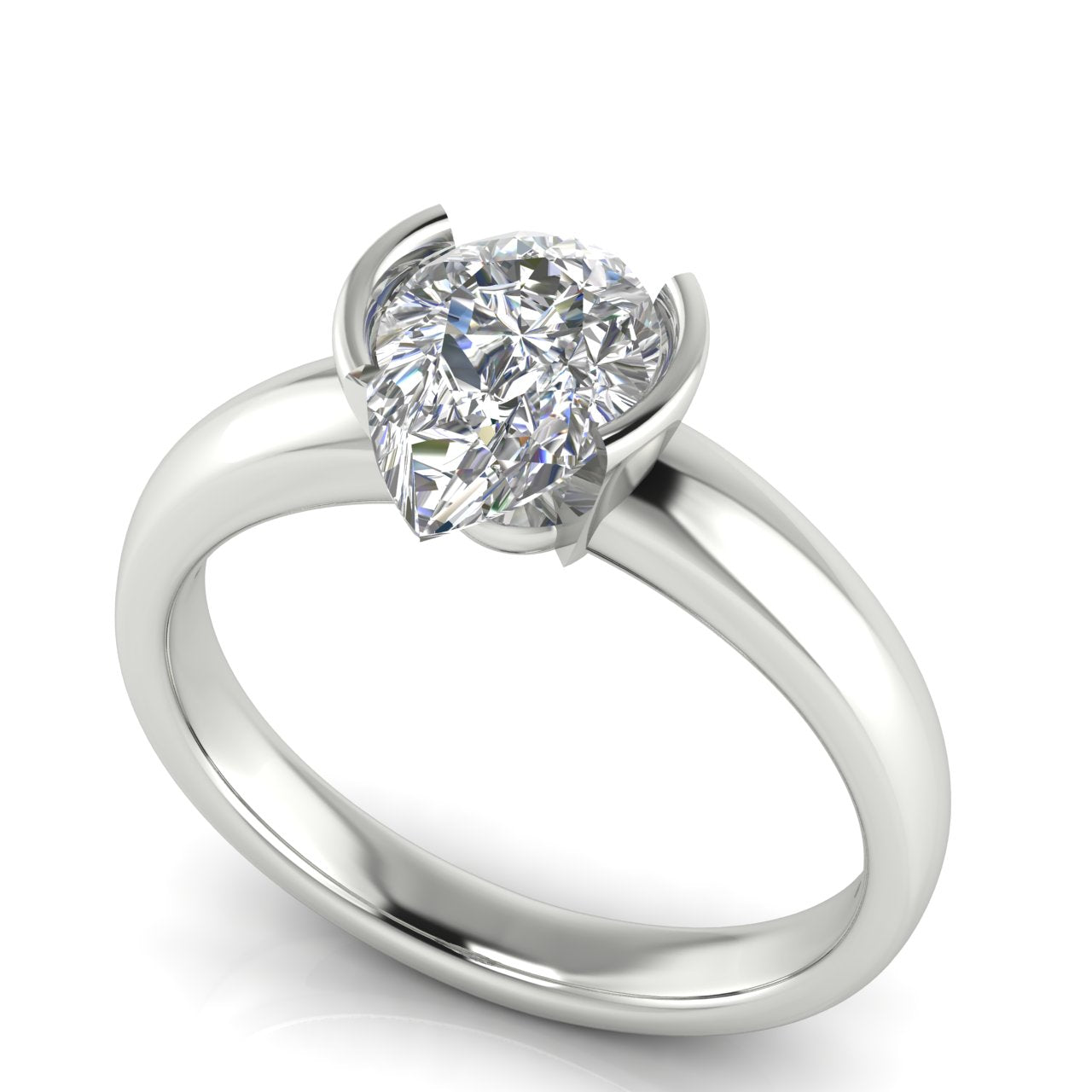 Half Bezel Floating Pear Shaped Lab Diamond Engagement Ring