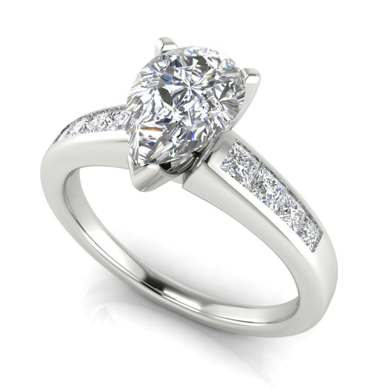 Princess Channel Set Pear Shaped Moissanite Engagement Ring