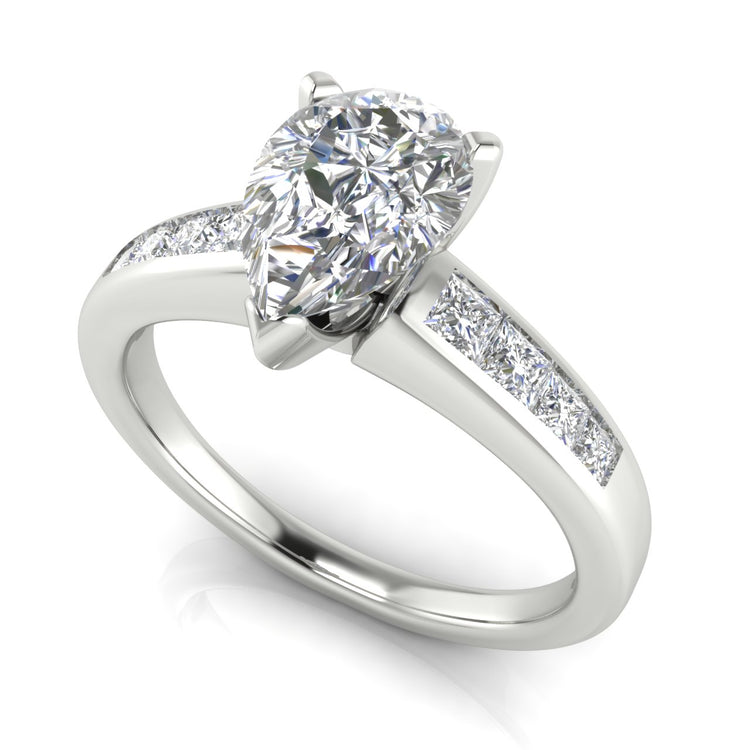 Princess Channel Set Pear Shaped Lab Diamond Engagement Ring