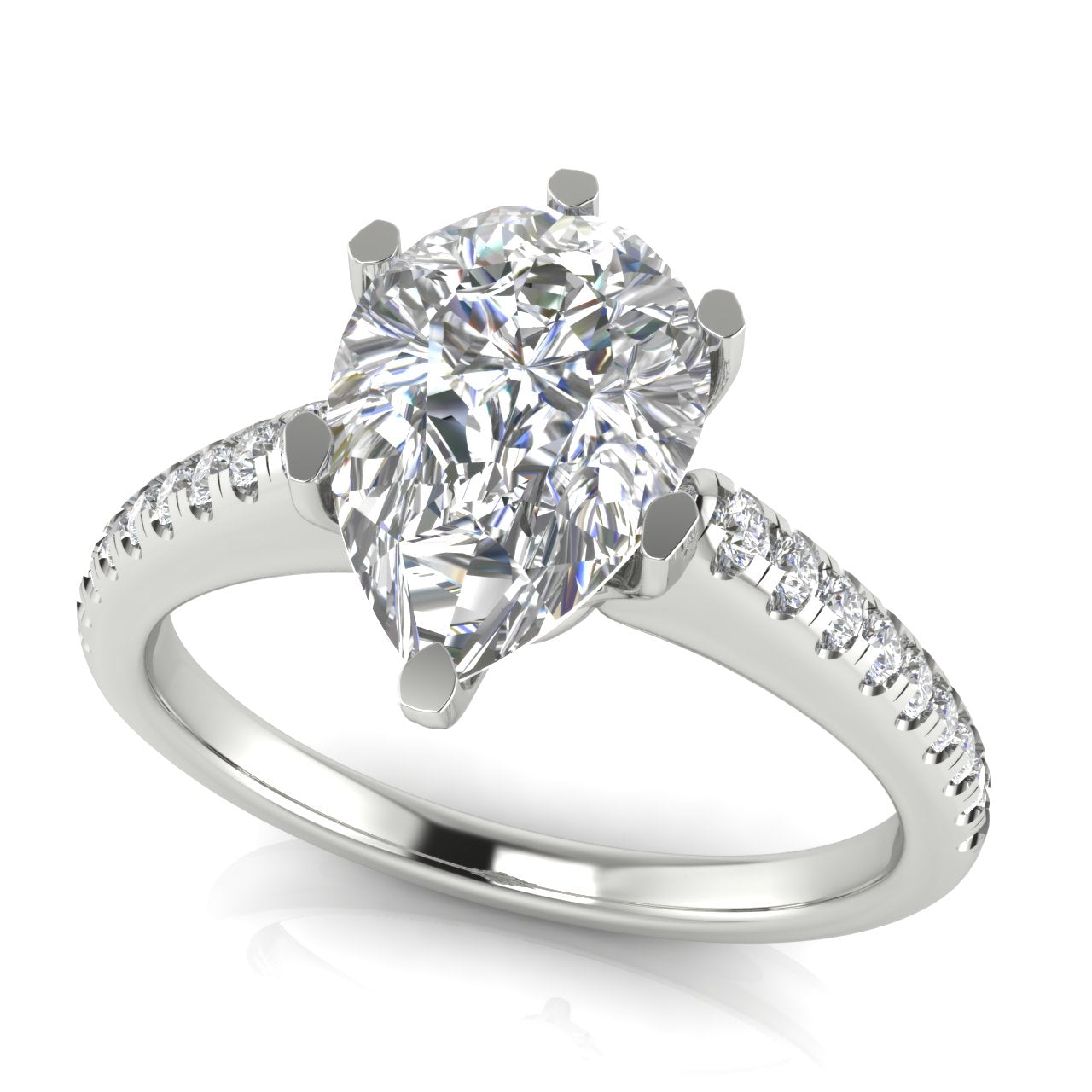 French Pave Pear Shaped Moissanite Engagement Ring