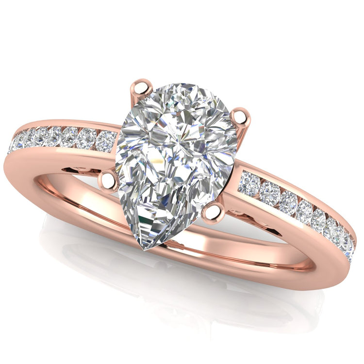 Euro Channel Set Pear Shaped Moissanite Engagement Ring