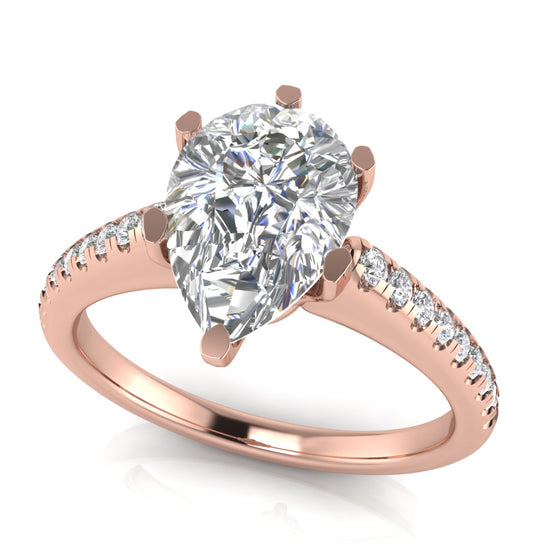 French Pave Pear Shaped Moissanite Engagement Ring