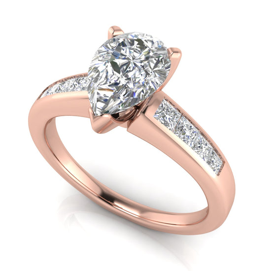 Princess Channel Set Pear Shaped Lab Diamond Engagement Ring