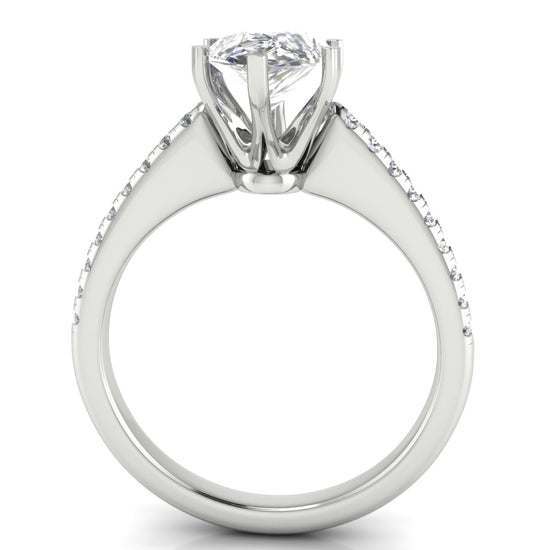 French Pave Pear Shaped Lab Diamond Engagement Ring