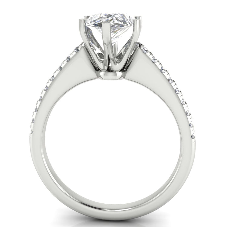 French Pave Pear Shaped Moissanite Engagement Ring