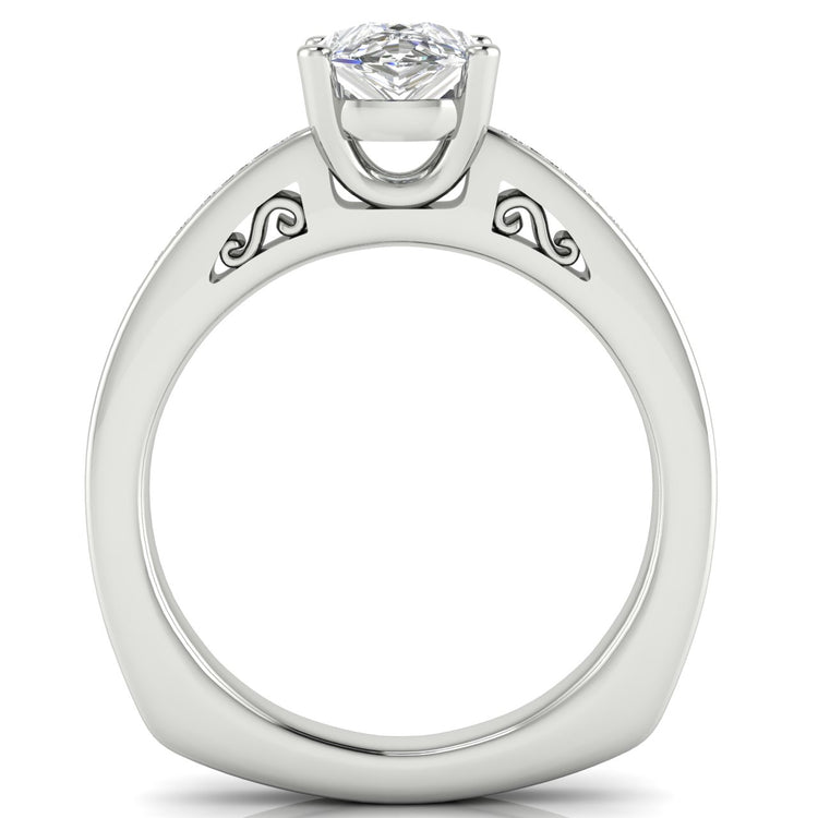 Euro Channel Set Pear Shaped Moissanite Engagement Ring