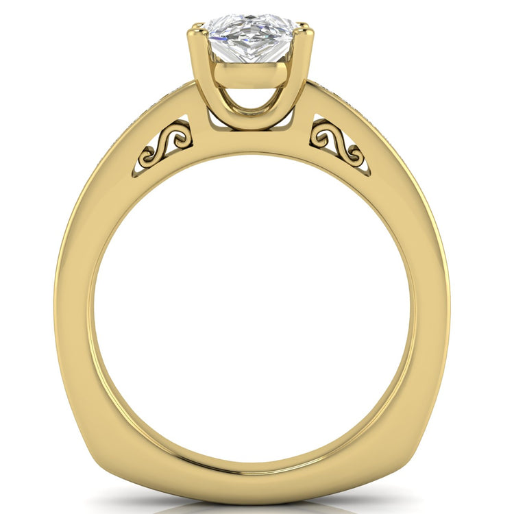 Euro Channel Set Pear Shaped Moissanite Engagement Ring