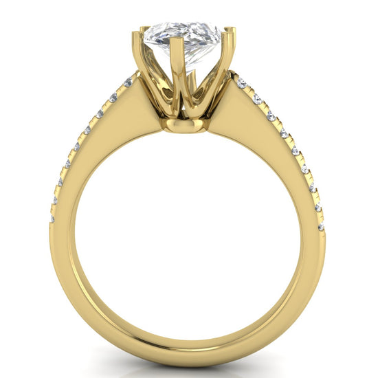 French Pave Pear Shaped Lab Diamond Engagement Ring