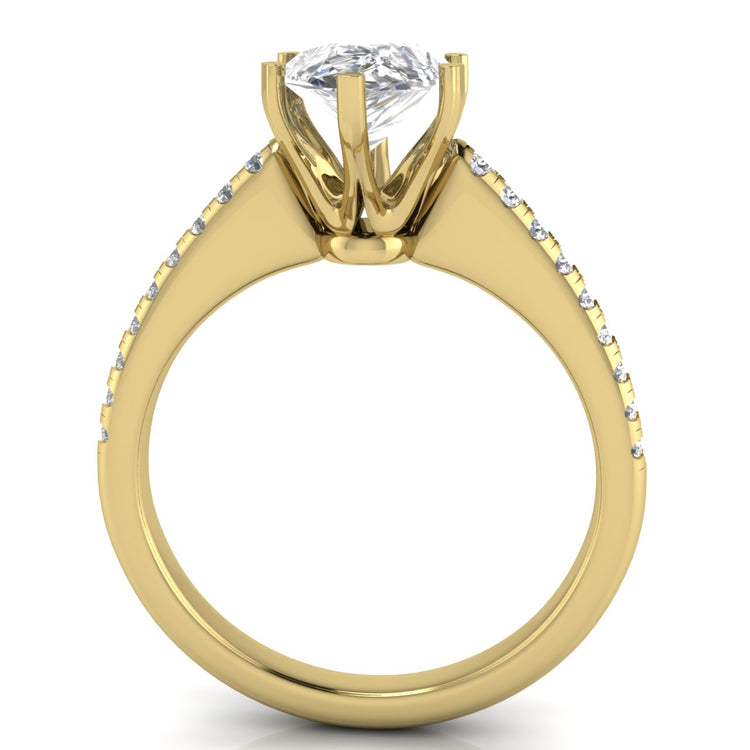 French Pave Pear Shaped Moissanite Engagement Ring