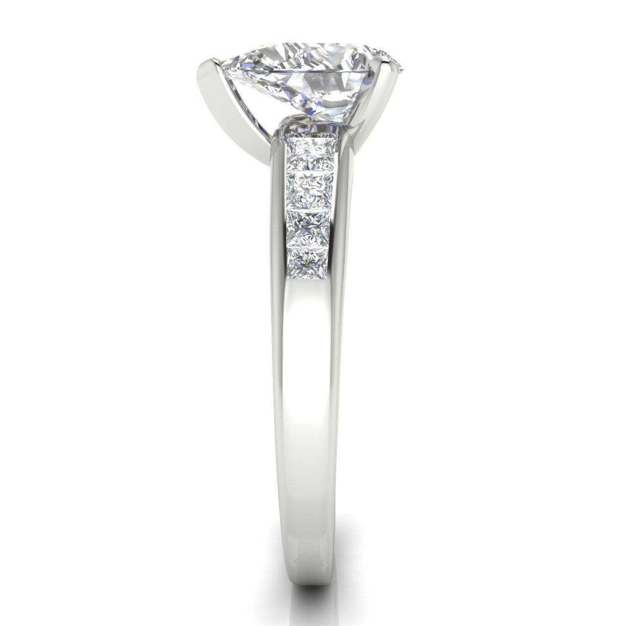 Princess Channel Set Pear Shaped Moissanite Engagement Ring