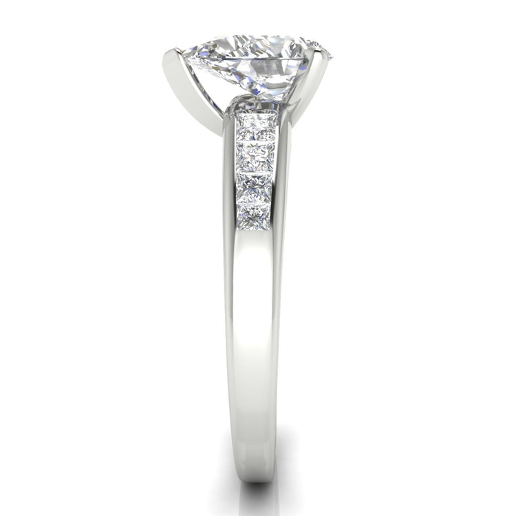 Princess Channel Set Pear Shaped Moissanite Engagement Ring