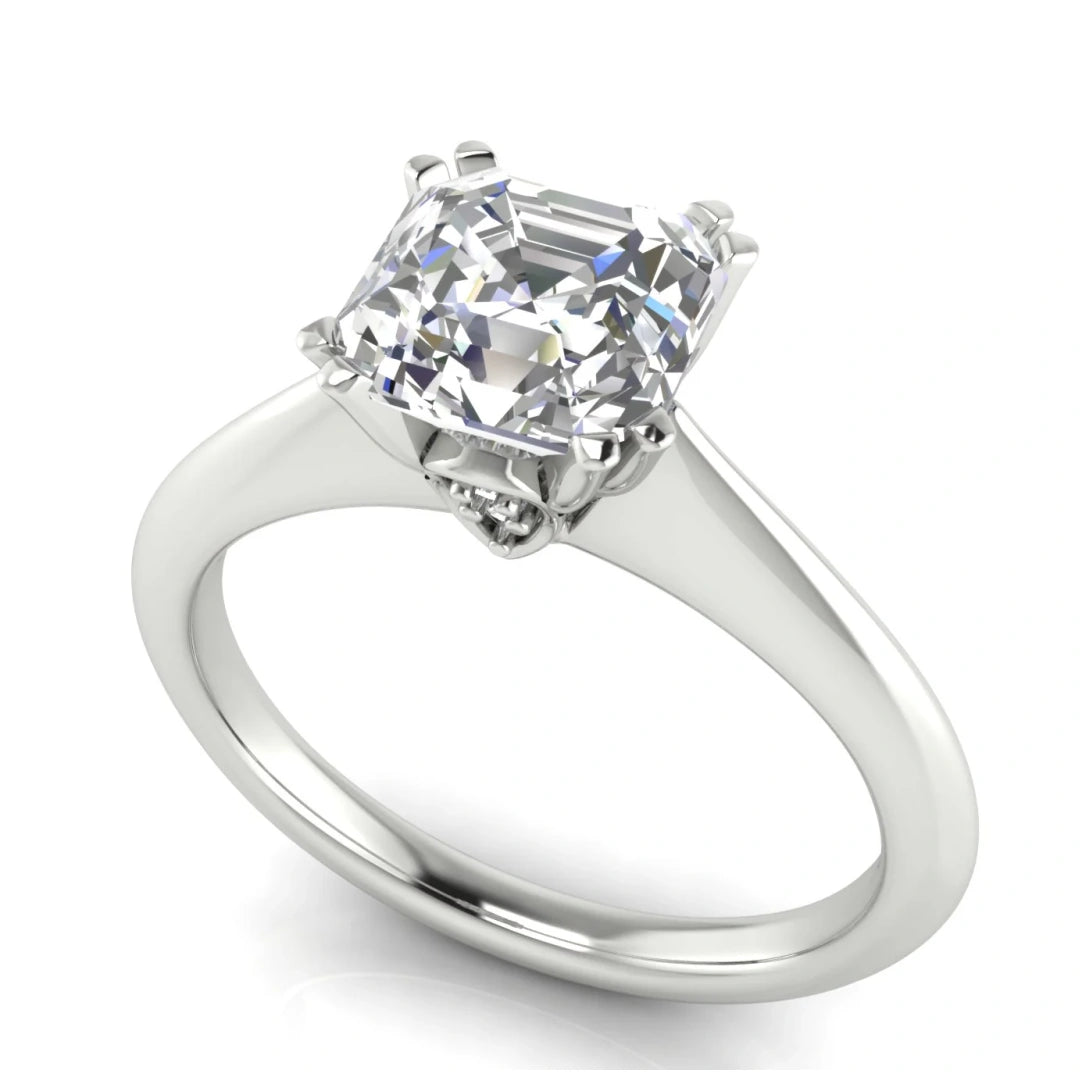 Double Prong Tulip Emerald Cut Lab Diamond Engagement Ring