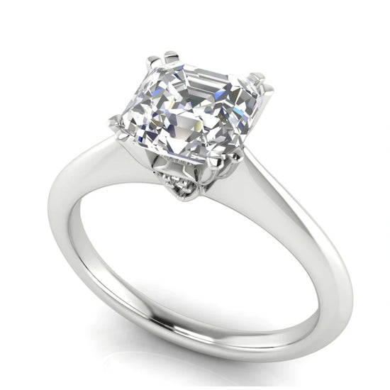 Double Prong Tulip Emerald Cut Lab Diamond Engagement Ring