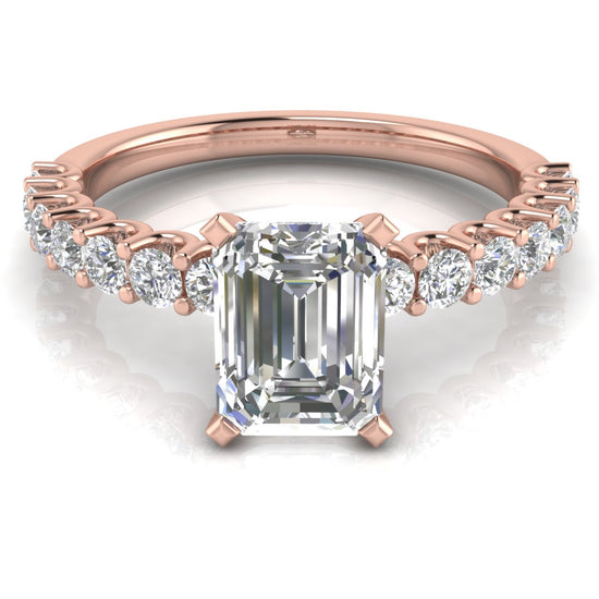 Scalloped Pave Emerald Cut Moissanite Engagement Ring