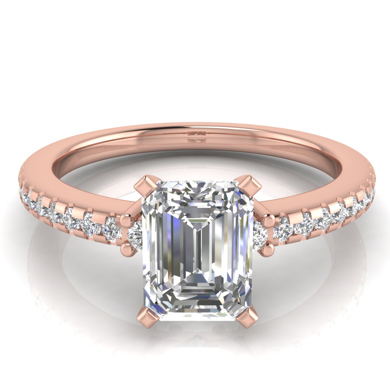 Floating Shoulder Emerald Cut Moissanite Engagement Ring