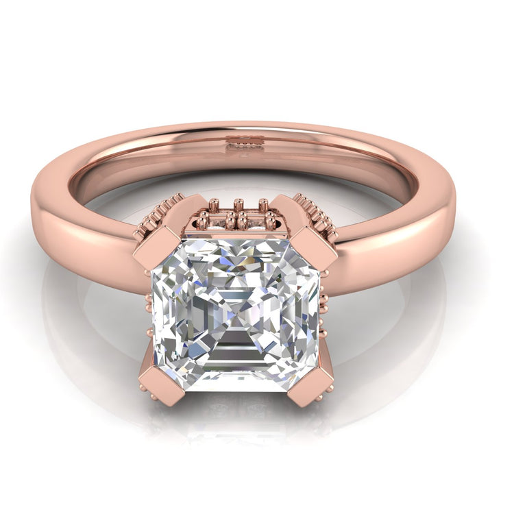 Architectural Pave Emerald Cut Moissanite Engagement Ring