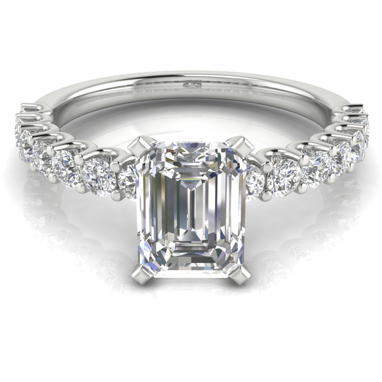 Scalloped Pave Emerald Cut Lab Diamond Engagement Ring