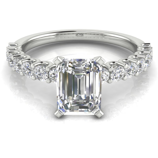 U Prong Pave Emerald Cut Lab Diamond Engagement Ring