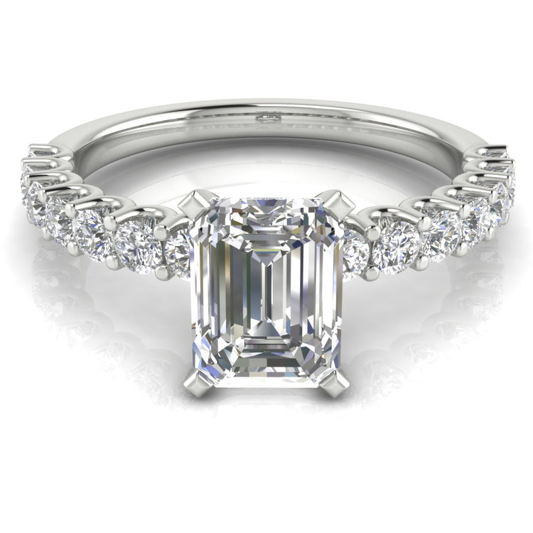 Scalloped Pave Emerald Cut  Engagement Ring | Moissanite | Lab Grown Diamond