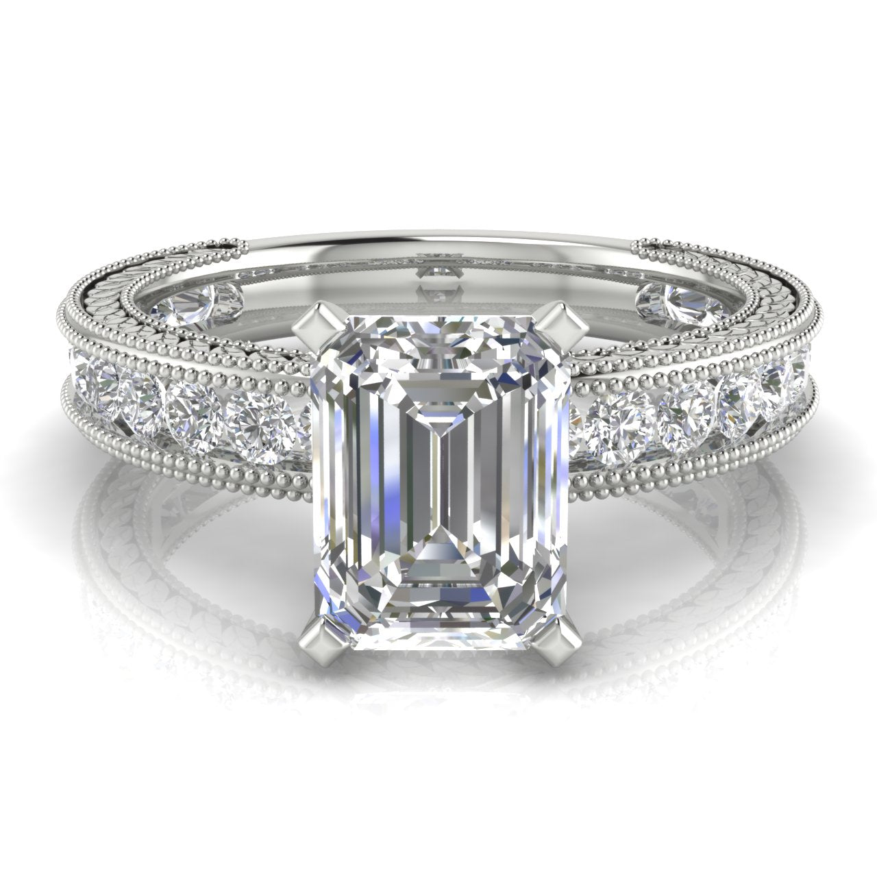 Nature Milgrain Emerald Cut Moissanite Engagement Ring