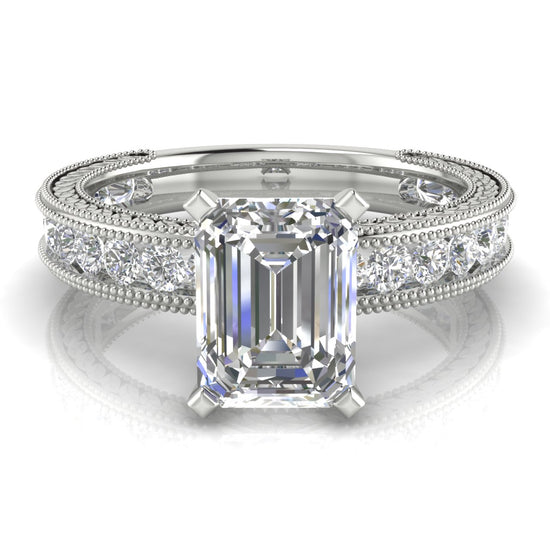 Nature Milgrain Emerald Cut Lab Diamond Engagement Ring