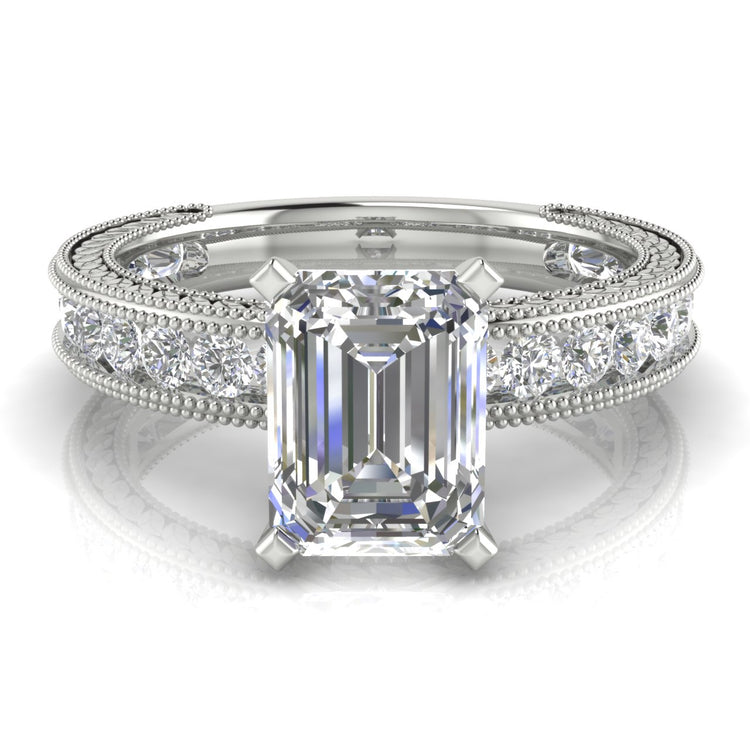 Nature Milgrain Emerald Cut  Engagement Ring | Moissanite | Lab Grown Diamond