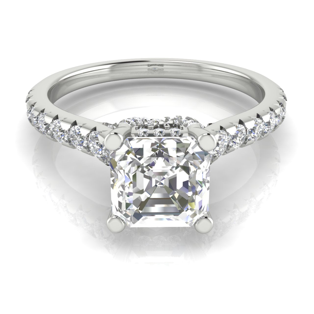 Bridge Pave Emerald Cut Lab Diamond Engagement Ring